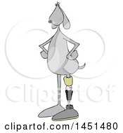 Poster, Art Print Of Cartoon Gray Dog Standing Upright With A Prosthetic Leg