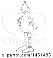 Cartoon Black And White Lineart Dog Standing Upright With A Prosthetic Leg