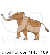 Drawing Sketch Styled Walking Woolly Mammoth
