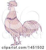 Poster, Art Print Of Drawing Sketch Styled Crowing Rooster In Profile With Pink And Purple Tones