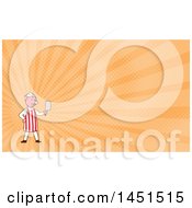 Clipart Of A Cartoon Pig Butcher Holding A Cleaver Knife And Orange Rays Background Or Business Card Design Royalty Free Illustration
