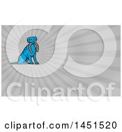 Poster, Art Print Of Retro Blue Dog Sitting With A Horseshoe In His Mouth And Gray Rays Background Or Business Card Design