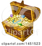 Cartoon Treasure Chest Full Of Jewels And Coins