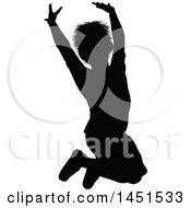 Clipart Graphic Of A Black Silhouetted Little Boy Jumping Royalty Free Vector Illustration
