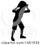 Poster, Art Print Of Black Silhouetted Little Boy Peeking Through An Invisible Window