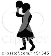 Poster, Art Print Of Black Silhouetted Little Girl Throwing A Ball