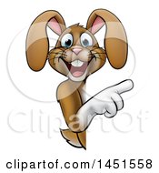 Poster, Art Print Of Cartoon Happy Brown Easter Bunny Rabbit Pointing Around A Sign