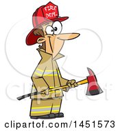 Cartoon White Woman Firefighter Holding An Axe