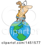 Clipart Graphic Of A Cartoon Happy White Man Sitting On Top Of The World Royalty Free Vector Illustration