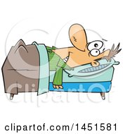 Clipart Graphic Of A Cartoon Insomniac White Man Laying In Bed Royalty Free Vector Illustration