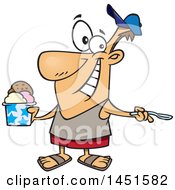 Clipart Graphic Of A Cartoon White Man Enjoying A Treat On Ice Cream Day Royalty Free Vector Illustration
