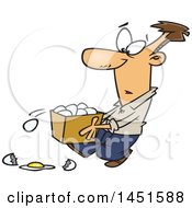 Clipart Graphic Of A Cartoon White Man Dropping Eggs From A Basket Royalty Free Vector Illustration