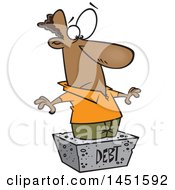 Clipart Graphic Of A Cartoon Black Man Debtor Stuck In A Cement Block Royalty Free Vector Illustration