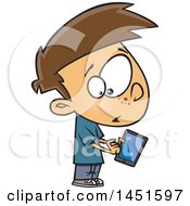Poster, Art Print Of Cartoon White Boy Warily Tapping A Tablet Computer