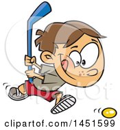 Cartoon White Boy Playing Floor Hockey