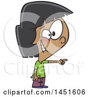 Clipart Graphic Of A Cartoon Happy Girl Pointing Royalty Free Vector Illustration