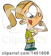 Clipart Graphic Of A Cartoon Blond White Girl Flexing Her Biceps Royalty Free Vector Illustration