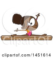 Clipart Graphic Of A Cartoon Black Girl Gymnast Doing The Splits On A Balance Beam Royalty Free Vector Illustration