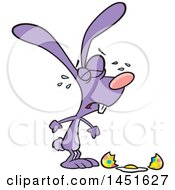 Clipart Graphic Of A Cartoon Purple Easter Bunny Crying Over A Broken Egg Royalty Free Vector Illustration