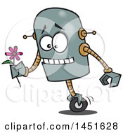 Poster, Art Print Of Cartoon Romantic Robot Holding A Flower