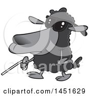 Cartoon Blind Black Sheep Walking With A Cane