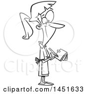 Clipart Graphic Of A Cartoon Black And White Lineart Happy Female Waitress Taking An Order Royalty Free Vector Illustration by toonaday