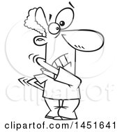 Poster, Art Print Of Cartoon Black And White Lineart Man Trying To Itch His Back