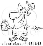 Poster, Art Print Of Cartoon Black And White Lineart Man Enjoying A Treat On Ice Cream Day