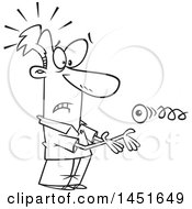 Clipart Graphic Of A Cartoon Black And White Lineart Man Eye Catching Royalty Free Vector Illustration