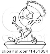 Clipart Graphic Of A Cartoon Black And White Lineart Boy Gymnast On A Pommel Horse Royalty Free Vector Illustration