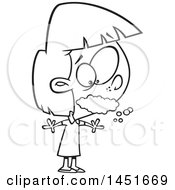 Clipart Graphic Of A Cartoon Black And White Lineart Girl Foaming At The Mouth Royalty Free Vector Illustration