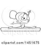 Cartoon Black And White Lineart Girl Gymnast Doing The Splits On A Balance Beam