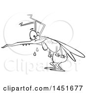 Poster, Art Print Of Cartoon Black And White Lineart Crazy Hungry Mosquito
