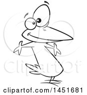 Clipart Graphic Of A Cartoon Black And White Lineart First Bird Royalty Free Vector Illustration