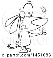 Cartoon Black And White Lineart Dog Flipping A Coin
