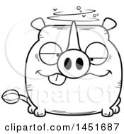 Clipart Graphic Of A Cartoon Black And White Lineart Drunk Rhinoceros Character Mascot Royalty Free Vector Illustration