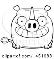 Poster, Art Print Of Cartoon Black And White Lineart Grinning Rhinoceros Character Mascot