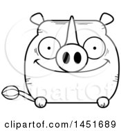 Poster, Art Print Of Cartoon Black And White Lineart Happy Rhinoceros Character Mascot