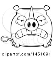 Clipart Graphic Of A Cartoon Black And White Lineart Mad Rhinoceros Character Mascot Royalty Free Vector Illustration