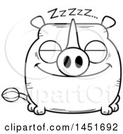 Clipart Graphic Of A Cartoon Black And White Lineart Sleeping Rhinoceros Character Mascot Royalty Free Vector Illustration