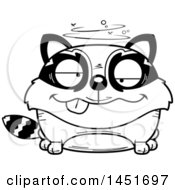 Clipart Graphic Of A Cartoon Black And White Lineart Drunk Raccoon Character Mascot Royalty Free Vector Illustration