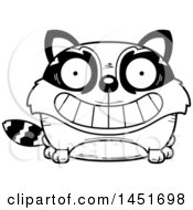 Clipart Graphic Of A Cartoon Black And White Lineart Grinning Raccoon Character Mascot Royalty Free Vector Illustration