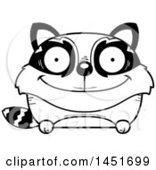 Clipart Graphic Of A Cartoon Black And White Lineart Happy Raccoon Character Mascot Royalty Free Vector Illustration