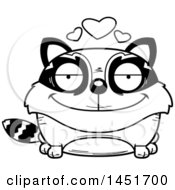 Clipart Graphic Of A Cartoon Black And White Lineart Loving Raccoon Character Mascot Royalty Free Vector Illustration