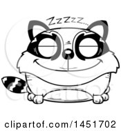 Clipart Graphic Of A Cartoon Black And White Lineart Sleeping Raccoon Character Mascot Royalty Free Vector Illustration
