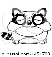 Clipart Graphic Of A Cartoon Black And White Lineart Sad Raccoon Character Mascot Royalty Free Vector Illustration