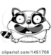Clipart Graphic Of A Cartoon Black And White Lineart Smiling Raccoon Character Mascot Royalty Free Vector Illustration