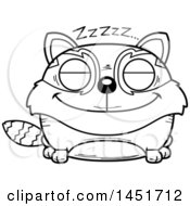 Clipart Graphic Of A Cartoon Black And White Lineart Sleeping Red Panda Character Mascot Royalty Free Vector Illustration