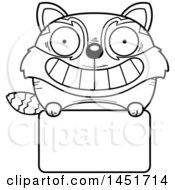 Poster, Art Print Of Cartoon Black And White Lineart Red Panda Character Mascot Over A Blank Sign