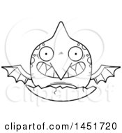 Clipart Graphic Of A Cartoon Black And White Lineart Hatching Pterodactyl Character Mascot Royalty Free Vector Illustration